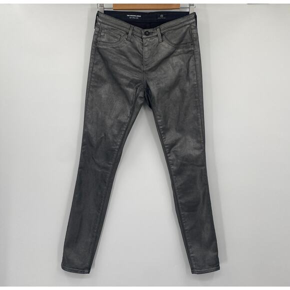 Adriano Goldschmied Faux Leather Ankle Jeans Skinny Legging Metallic Gunmetal 25 - Picture 2 of 10